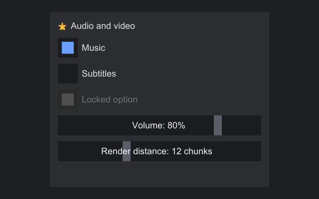 Checkboxes, a disabled checkbox and two sliders