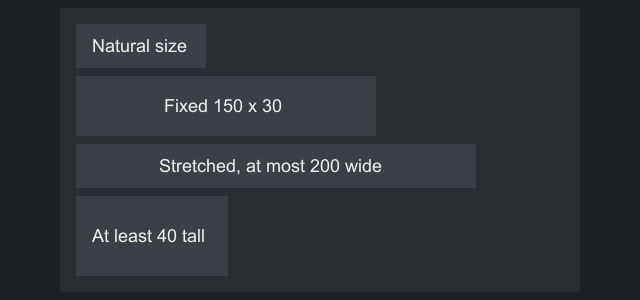 Natural, fixed, stretched and minimum sizes